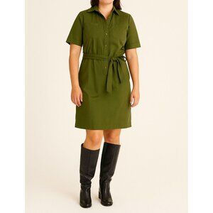 J. Crew Army Green Utility Button Up Shirt Dress Self tie Women’s Plus size 20